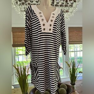 blue island. Cute beachy Navy and White striped dress